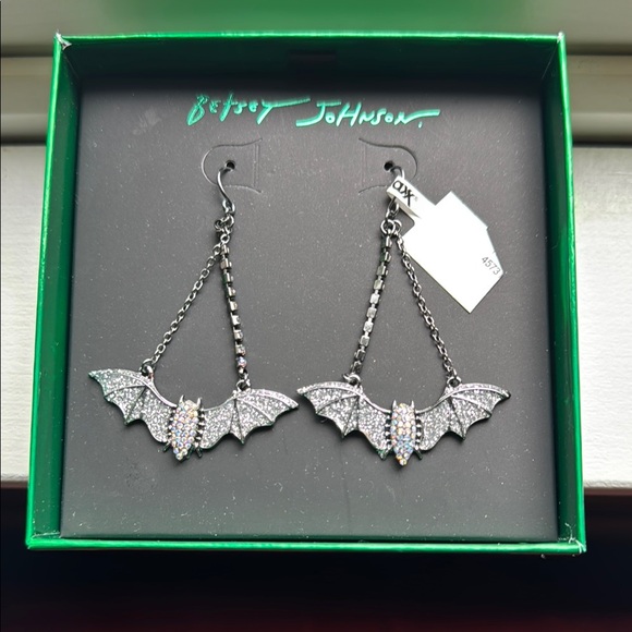 Betsey Johnson Silver Bat Dangle Earrings - Picture 2 of 8